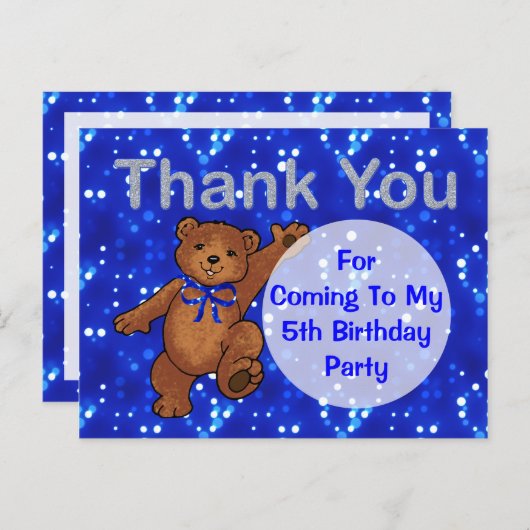 Dansende Teddybeer 5e verjaardagsfeest Dank u Briefkaart (Voorkant / Achterkant)