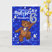 Dansende Teddybeer 6e verjaardag voor meisje Kaart (Gele Bloem)