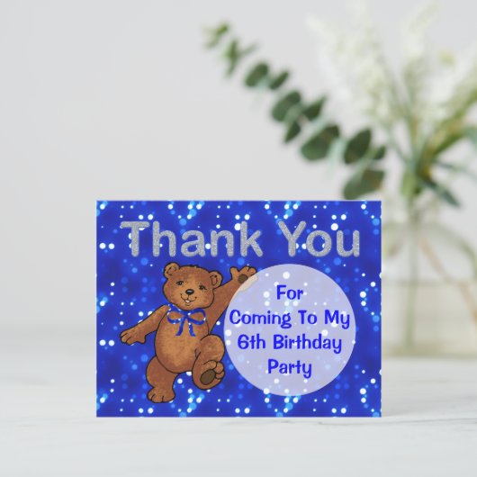 Dansende Teddybeer 6e verjaardagsfeest Dank u Briefkaart (Staand voorkant)