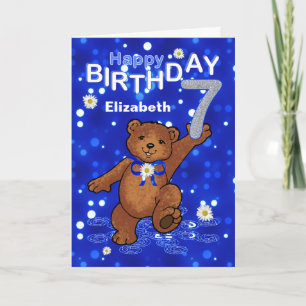 Dansende teddybeer 7e verjaardag voor meisje kaart
