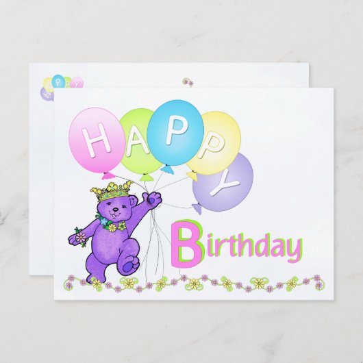 Dansende teddybeer Happy Birthday Briefkaart (Voorkant / Achterkant)