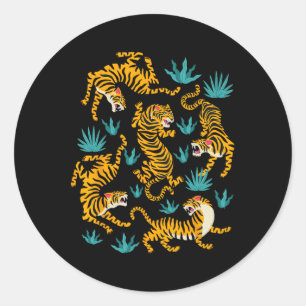 Dansende tijger Cartoon Grafisch Ronde Sticker