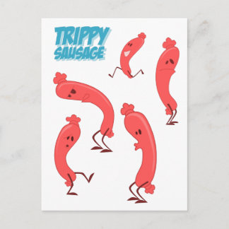 Dansende Trippy Worst Cartoon Karakter Print Briefkaart