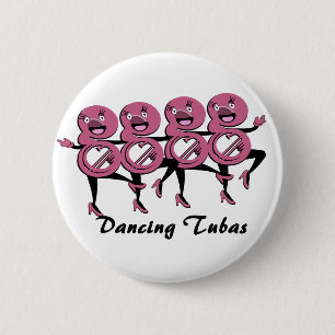 Dansende Tubas/Roze Ronde Button 5,7 Cm