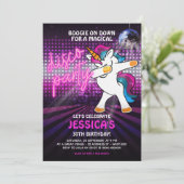 Dansende Uitnodiging Unicorn Disco Party (Staand voorkant)