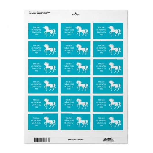 Dansende Unicorn Silhouette Address Lable Etiket (Full Sheet)