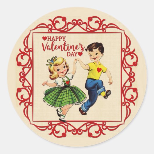 Dansende Valentijn-liefjes Ronde Sticker (Voorkant)