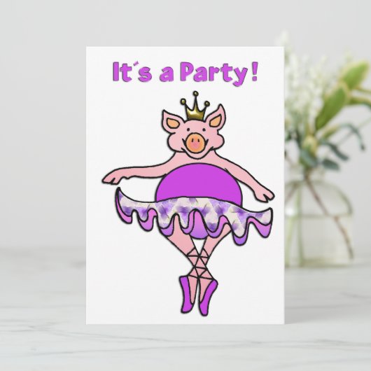 Dansende Varken in Tutu Uitnodiging (Staand voorkant)