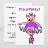 Dansende Varken in Tutu Uitnodiging (Voorkant / Achterkant)