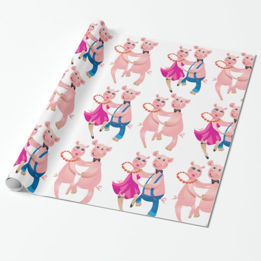 Dansende varkens cadeaupapier (Uitgerold)