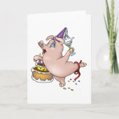 Dansende verjaardagsfeest met varken met taart en  kaart (Voorkant)