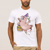 Dansende verjaardagsfeest met varken met taart en t-shirt (Voorkant)