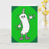 Dansende verjaardagsfeestje augurk met kaars kaart (Gele Bloem)