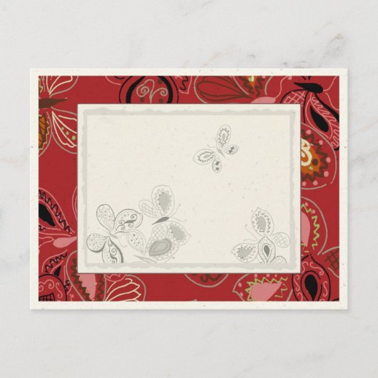 Dansende vlinder in rood briefkaart (Voorkant)