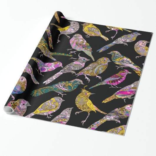 Dansende vogels bij knight Pattern Glossy Cadeaupapier (Uitgerold)