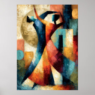 Dansende vormen Japanse geometrische figuratieve k Poster