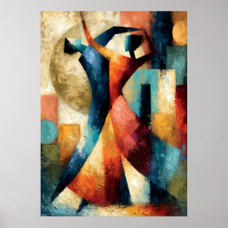 Dansende vormen Japanse geometrische figuratieve k Poster