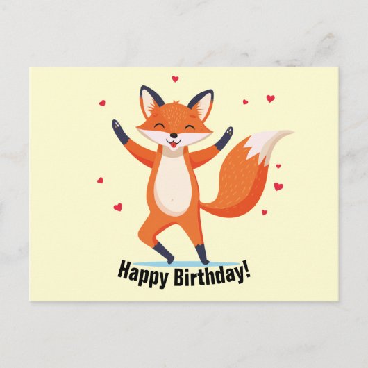 Dansende Vos Happy Verjaardag Aangepaste Tekst Briefkaart (Voorkant)