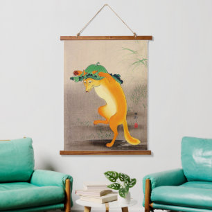 Dansende Vos Ohara Koson 1910  Hangend Wandkleed