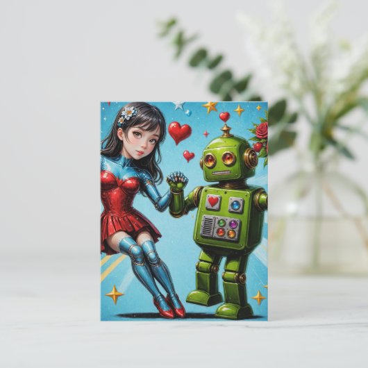 Dansende Vrouw en Robot Briefkaart (Staand voorkant)
