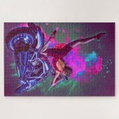 Dansende vrouw met haar motorfiets legpuzzel (Horizontaal)