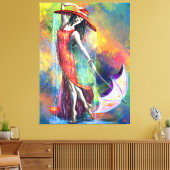 Dansende vrouw met paraplu canvas afdruk (Insitu (Woonkamer))