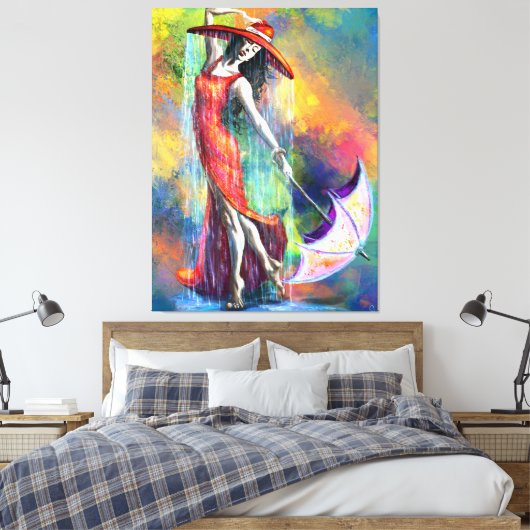 Dansende vrouw met paraplu canvas afdruk (Insitu (Slaapkamer))