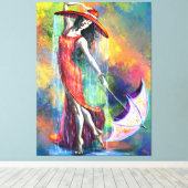 Dansende vrouw met paraplu canvas afdruk (Insitu (Houten vloer))