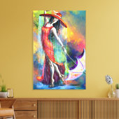 Dansende vrouw met paraplu doekprint canvas afdruk (Insitu (Woonkamer))
