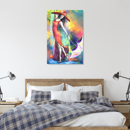 Dansende vrouw met paraplu doekprint canvas afdruk (Insitu (Slaapkamer))