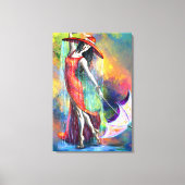 Dansende vrouw met paraplu doekprint canvas afdruk (Voorkant)