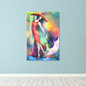 Dansende vrouw met paraplu doekprint canvas afdruk (Insitu (Houten vloer))