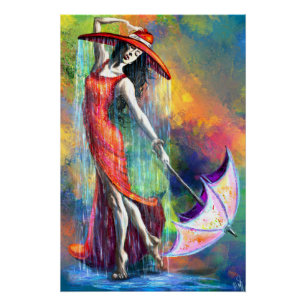 Dansende vrouw met paraplu Poster