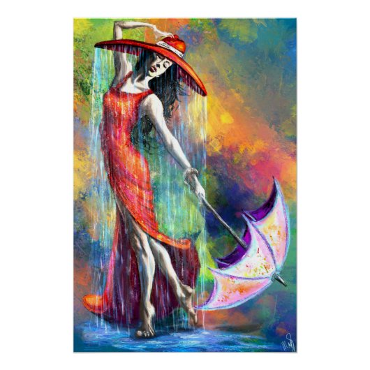 Dansende vrouw met paraplu Poster (Voorkant)