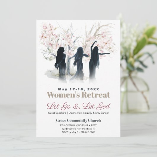 Dansende vrouwen Waterverf Trees Church Retreat Kaart (Staand voorkant)