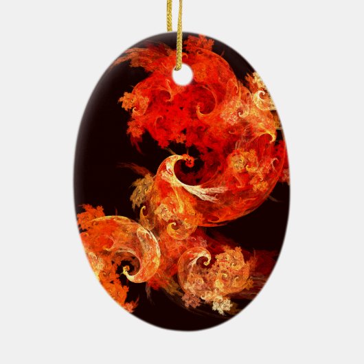 Dansende vuurvogels Abstract Art Oval Ornament (Achterkant)