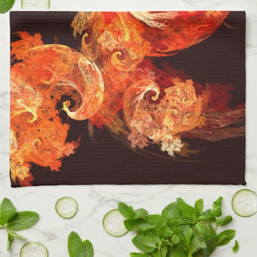 Dansende vuurvogels Abstracte Art Kitchen Towel Theedoek (Gevouwen)