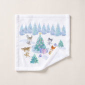 Dansende Waterverf met Kerstmis bij bosdieren Bad Handdoek (Wasdoekje)