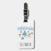 Dansende Waterverf met Kerstmis bij bosdieren Bagagelabel (Voorkant verticaal)