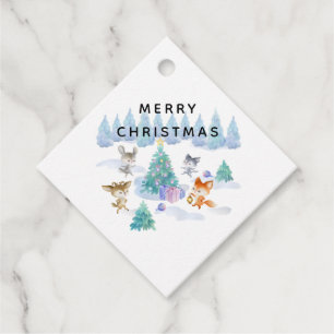 Dansende Waterverf met Kerstmis bij bosdieren Bedankjes Labels