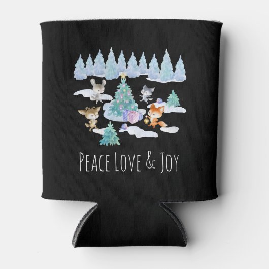 Dansende Waterverf met Kerstmis bij bosdieren Blikjeskoeler (Voorkant)