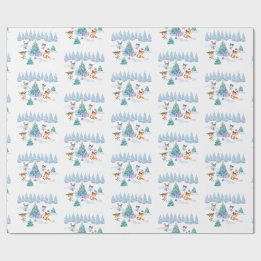 Dansende Waterverf met Kerstmis bij bosdieren Cadeaupapier (Vlak)