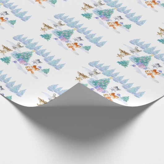 Dansende Waterverf met Kerstmis bij bosdieren Cadeaupapier (Hoek)