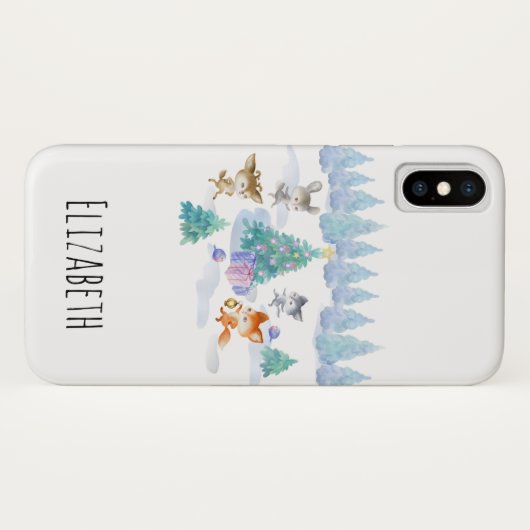 Dansende Waterverf met Kerstmis bij bosdieren Case-Mate iPhone Case (Achterkant (horizontaal))