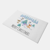 Dansende Waterverf met Kerstmis bij bosdieren Deurmat (Schuin)