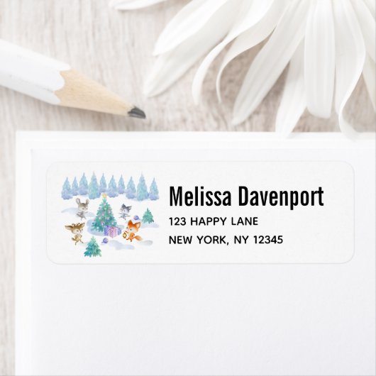 Dansende Waterverf met Kerstmis bij bosdieren Etiket (Insitu)