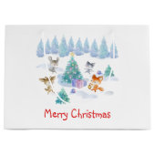 Dansende Waterverf met Kerstmis bij bosdieren Groot Cadeauzakje (Voorkant)