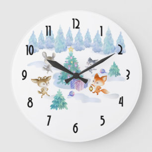 Dansende Waterverf met Kerstmis bij bosdieren Grote Klok