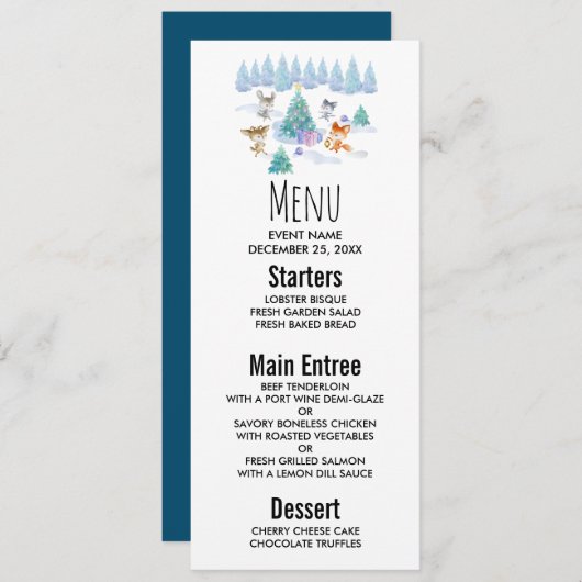Dansende Waterverf met Kerstmis bij bosdieren Kaart (Voorkant / Achterkant)