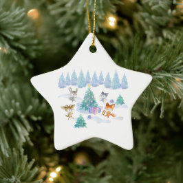 Dansende Waterverf met Kerstmis bij bosdieren Keramisch Ornament